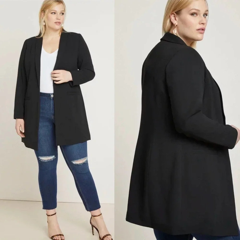 Eloquii Long Essential Blazer in Black Plus Size 14
